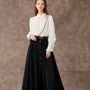 Black Pinstriped wool skirt